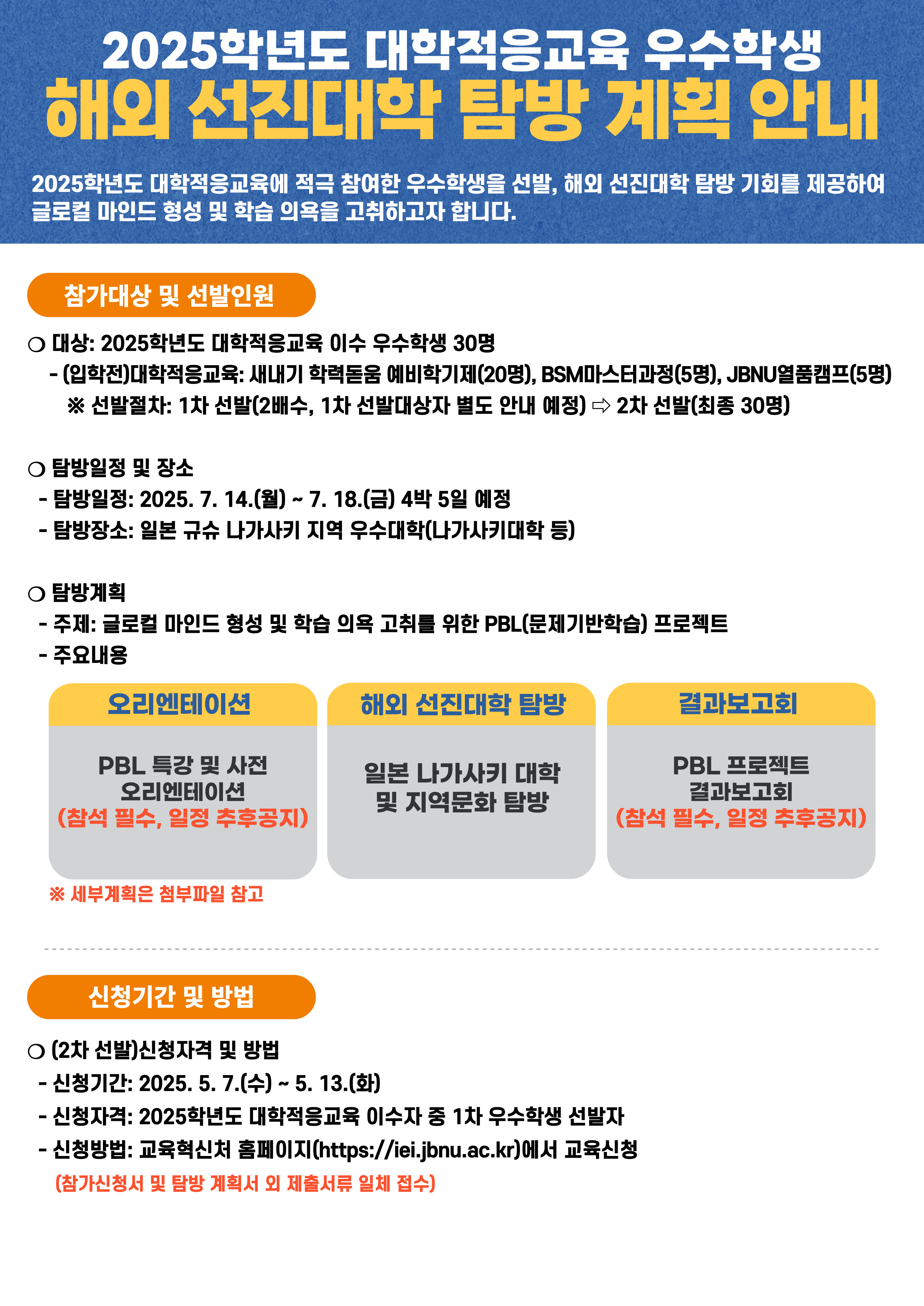 2025 대학적응교육 우수학생 해외 선진대학 탐방 계획